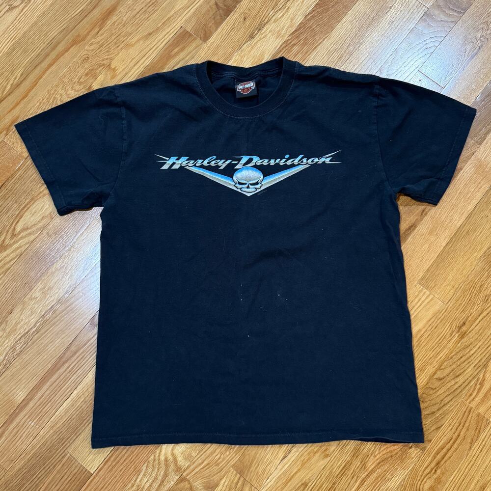 Harley Davidson T-Shirt Mens Medium Black Silver Skull Graphic Biker Motorcycle
